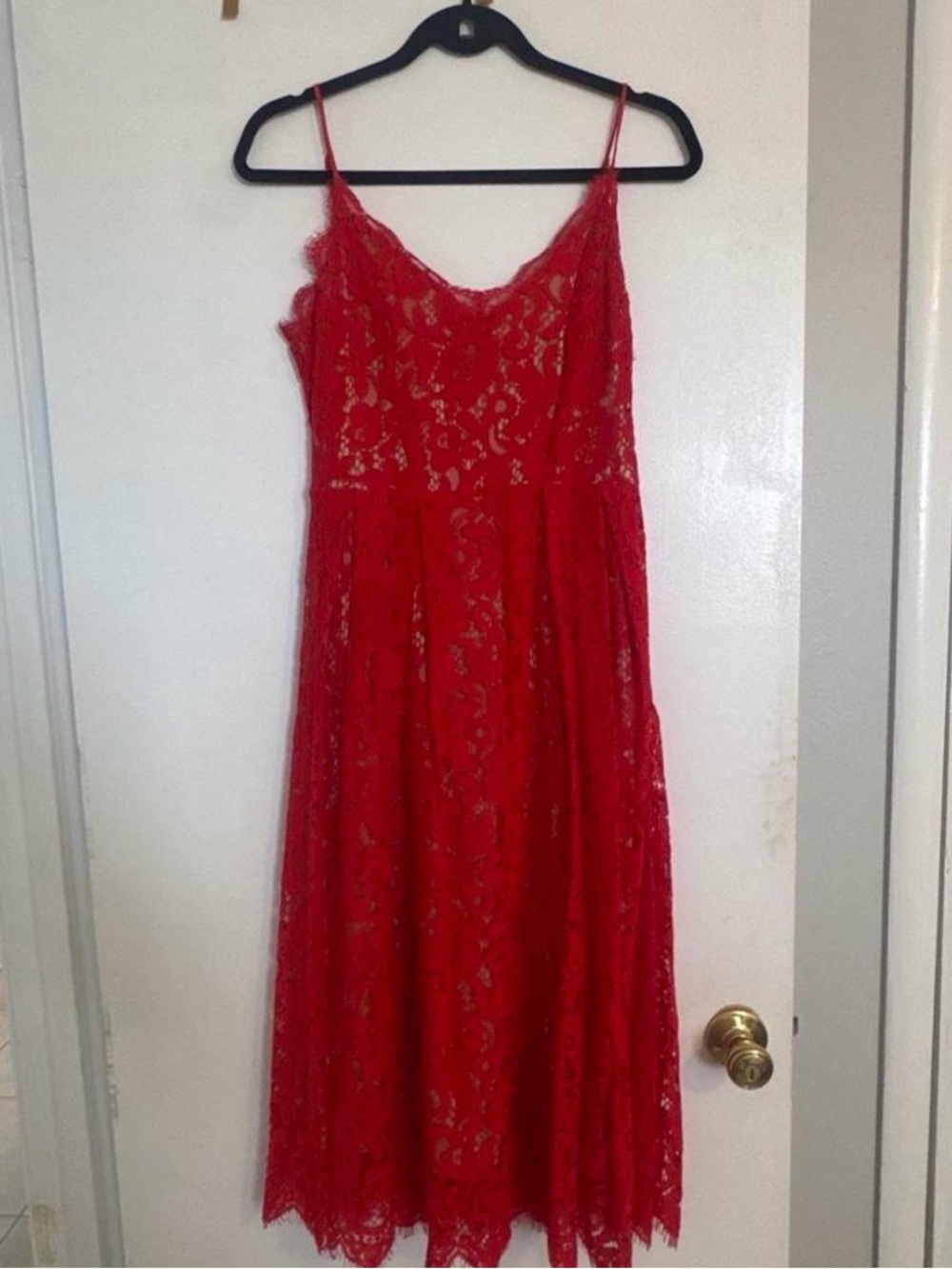 H&M Red Lace Spaghetti-Strap Midi Dress